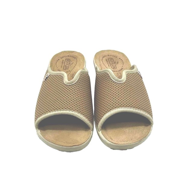 Fly Flot Slide On Sandals Women’s 9 Fabric Comfort Black Mule Made In Italy - Picture 2 of 5